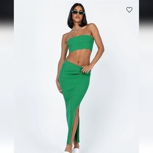 Princess Polly Abrielle Set Skirt / Strapless Crop Top Ribbed Green